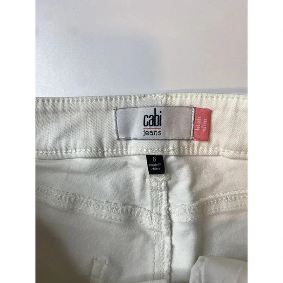 Cabi Jeans Slim High Rise Straight Leg Jeans White Distressed/Ripped Size 6 - Picture 4 of 8